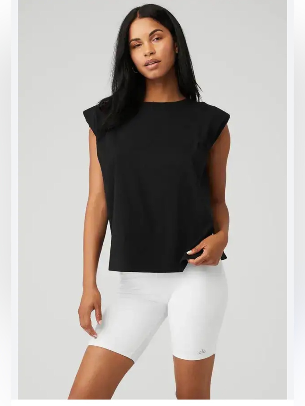 NWT ALO HEADLINER SHOULDER PAD SLEEVELESS TEE BLACK SIZE MEDIUM